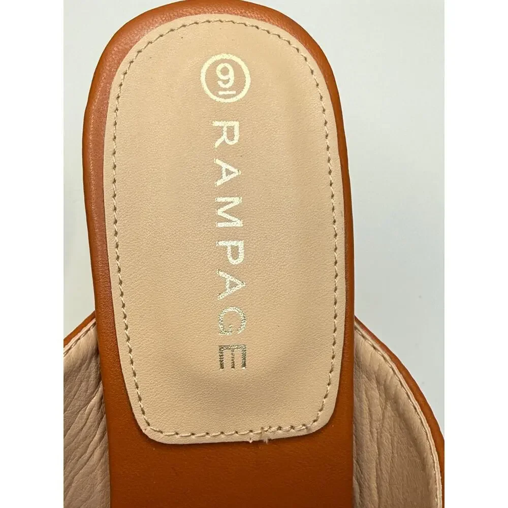 NWOT Rampage brown women's square-toe thong mule sandals slip-on Sz 9